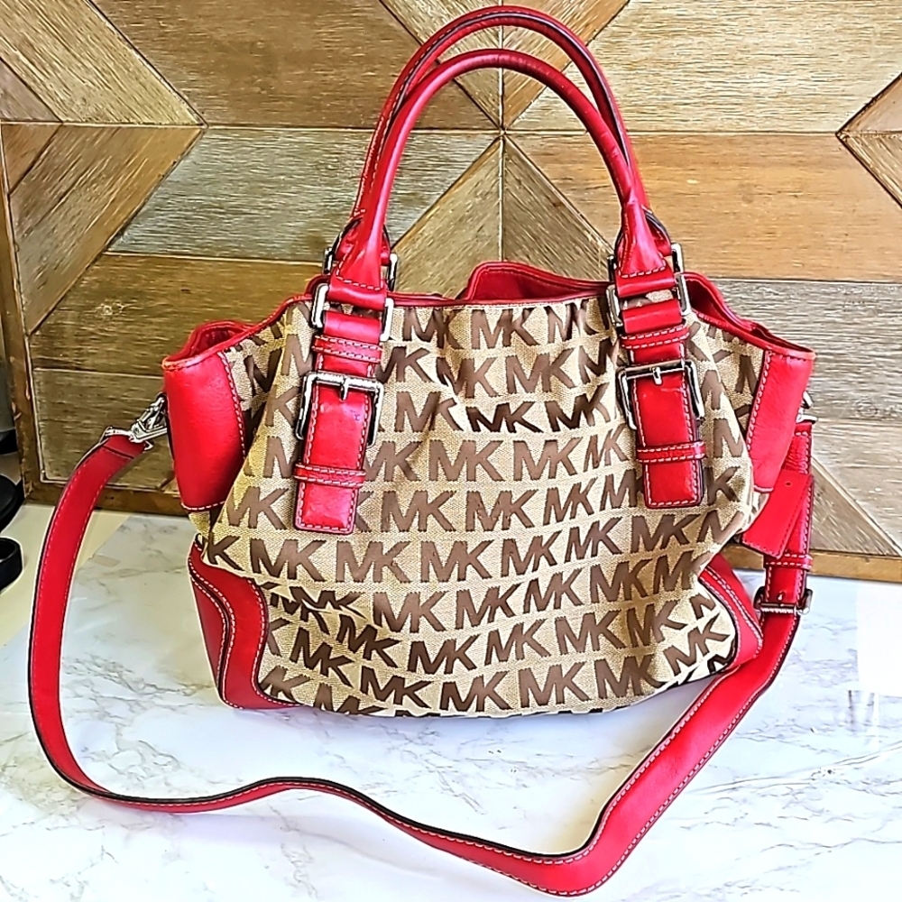 Michael Kors Red and Beige Canvas Tote